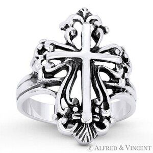 St. Thomas & Latin Cross Religious Charm Ring in .925 Sterling Silver - Size 6